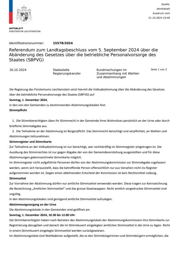 Kundmachung - Anordnung der Volksabstimmung