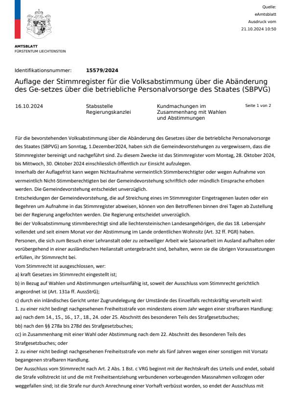 Kundmachung - Auflage der Stimmregister